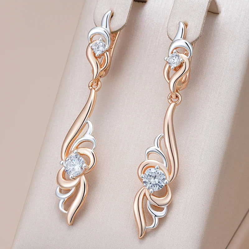 18K Rose Gold Plated Unique Flower Shape Drop Earrings