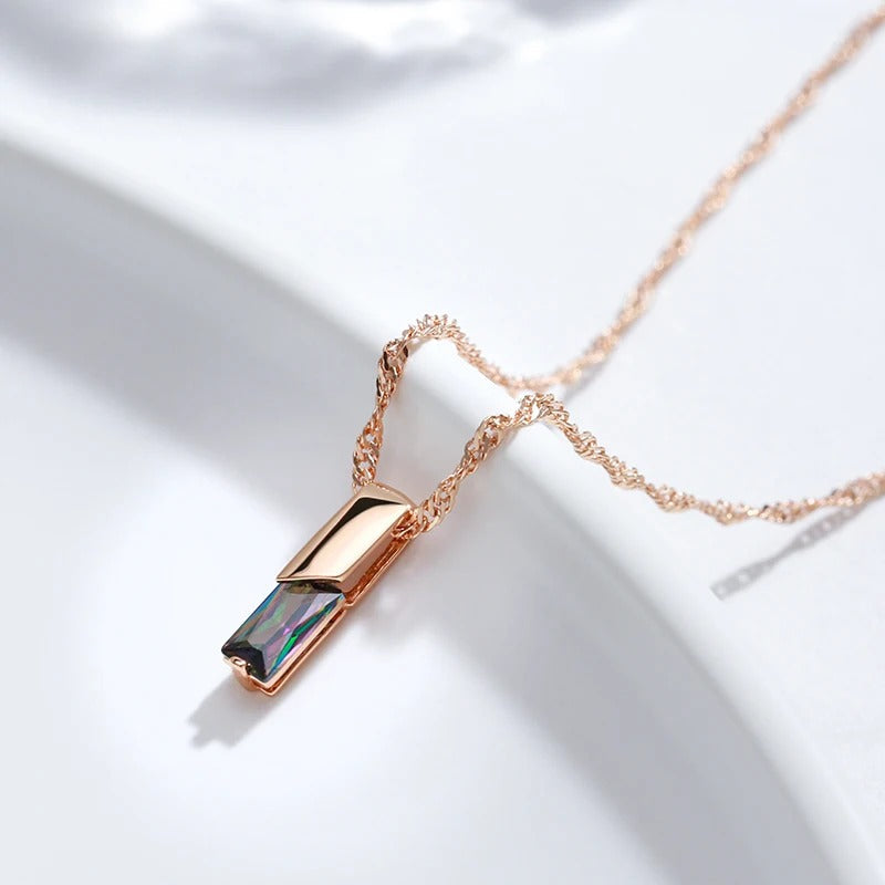 18K rose gold plated square pendant necklace with colored natural zircons