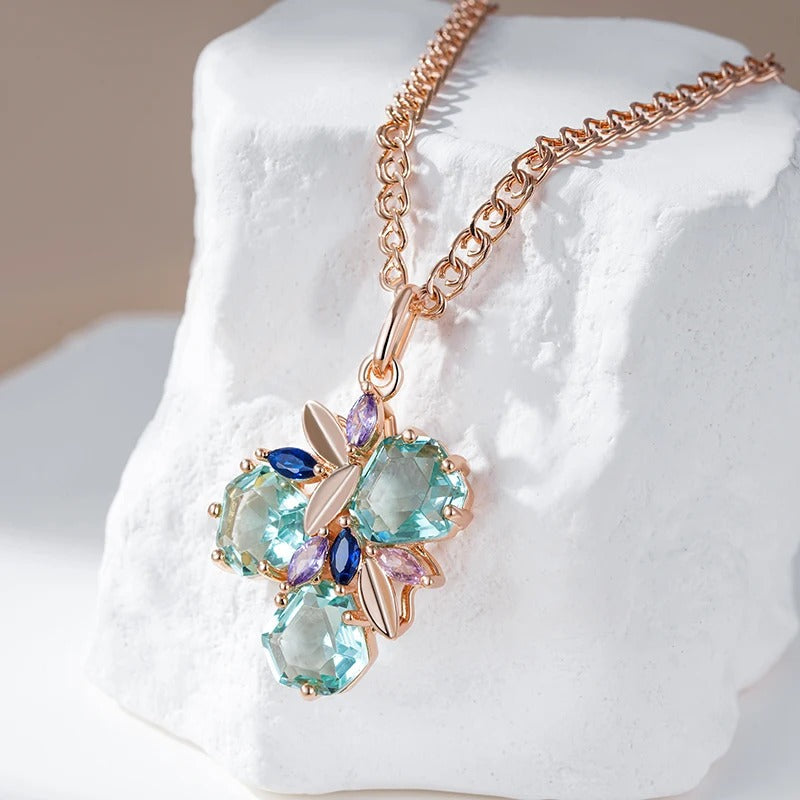 18K Rose Gold Plated in Mosaic Rhombus Natural Zircon Necklace