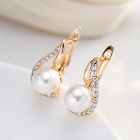 18K Rose Gold Plated pearl button earrings with zirconias