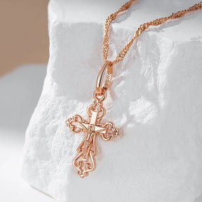 Necklace with elegant cross pendant in 18K Rose Gold Plating