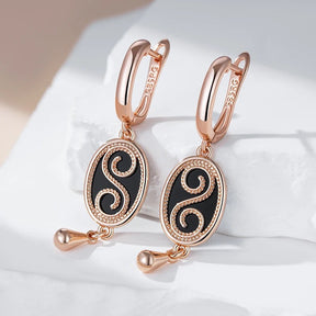 18K Rose Gold Plated Vintage Black Stone Dangle Earrings