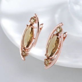 Light Brown Crystal Long Earrings in 18K Rose Gold Plated