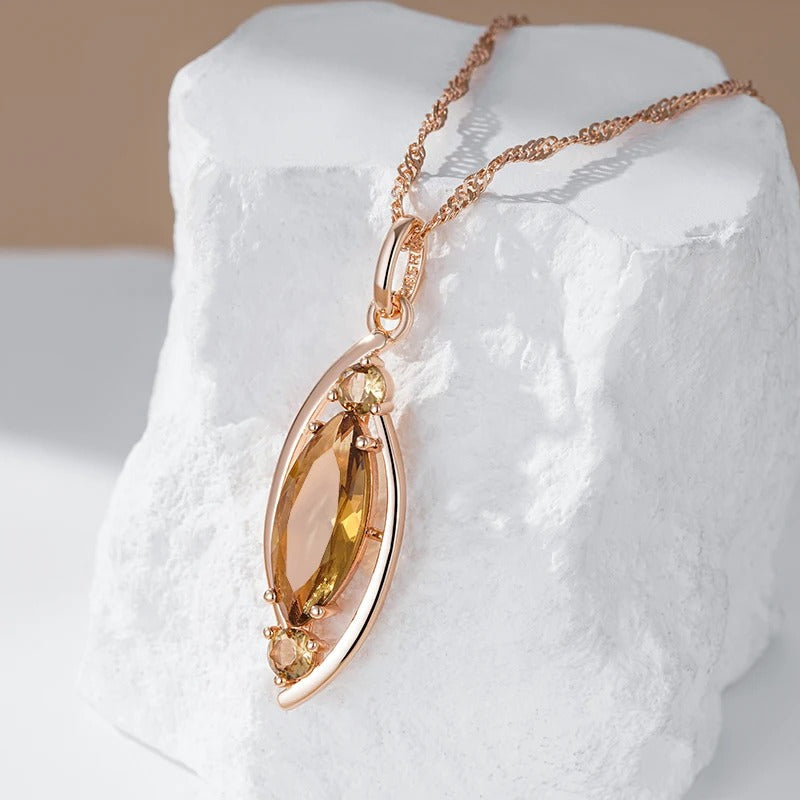 Luxury light brown crystal pendant necklace in 18K rose gold plating