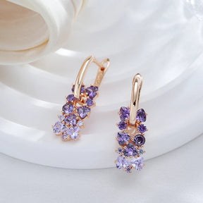 18K Rose Gold Plated Amethyst Natural Zircon Drop Earrings