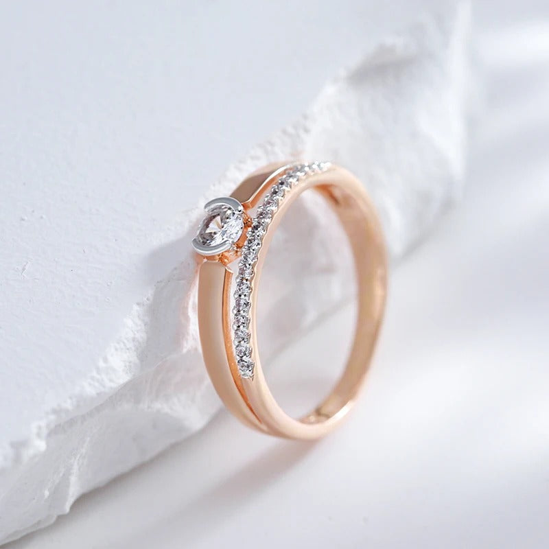 18K Rose Gold Plated double zirconia ring
