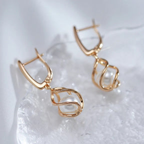 18K Rose Gold Plated sea pearl pendant earrings