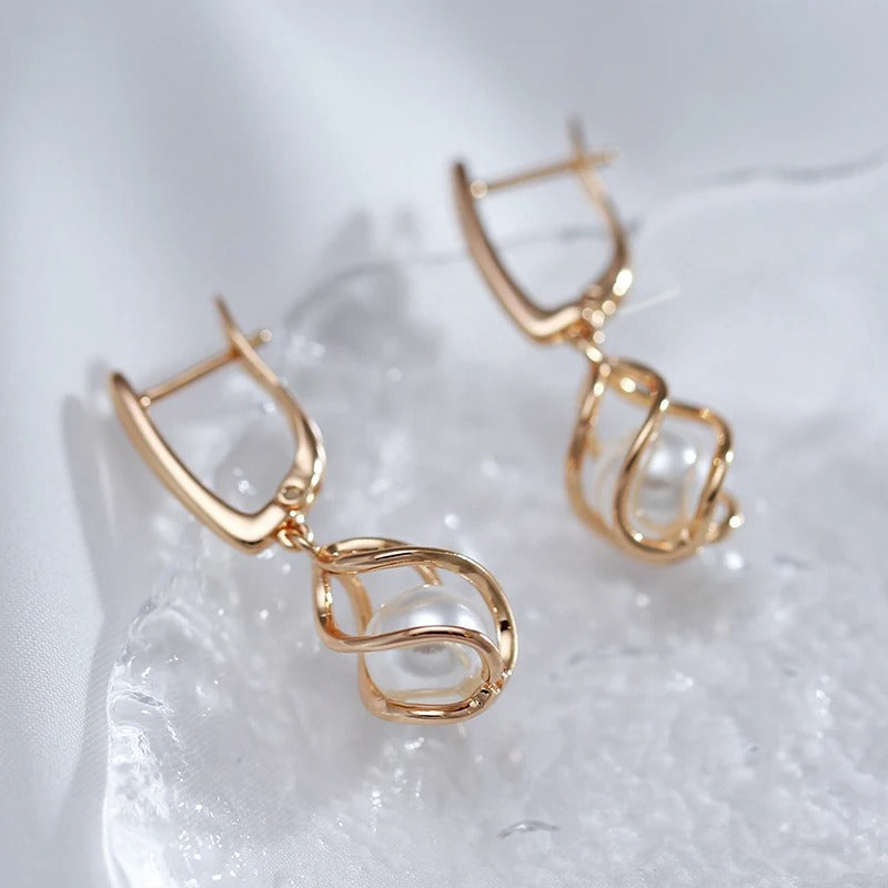 18K Rose Gold Plated sea pearl pendant earrings