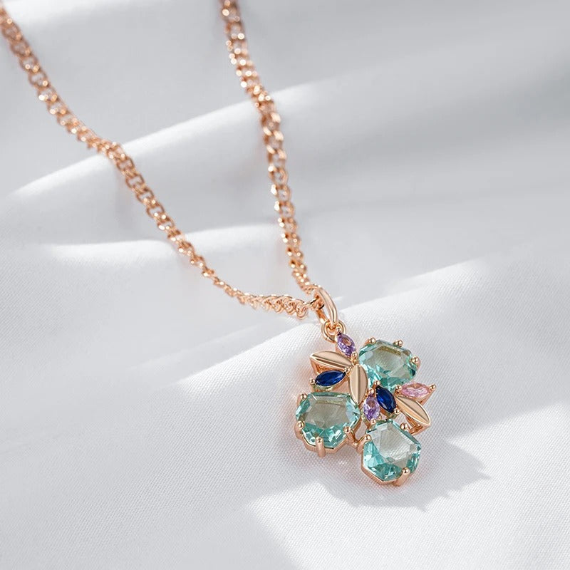 18K Rose Gold Plated in Mosaic Rhombus Natural Zircon Necklace