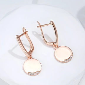 Round Coin Dangle Earrings in 18K Rose Gold Plated