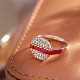 Round ring with red line of the infinity link in 18K rose gold plating