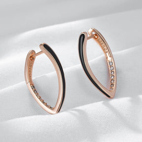 18K Rose Gold Plated Black Enamel Drop Earrings