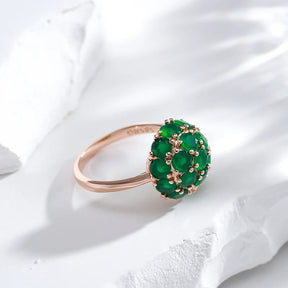 Jade flower ring in 18K rose gold plating