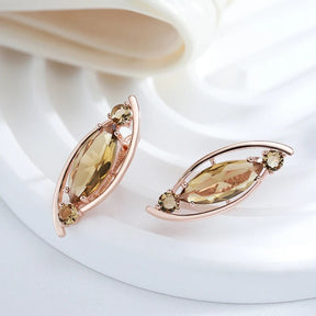 Light Brown Crystal Long Earrings in 18K Rose Gold Plated