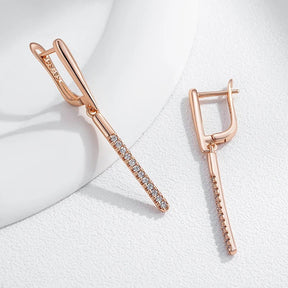 18K Rose Gold Plated Long Dangle Earrings with little natural zirconias