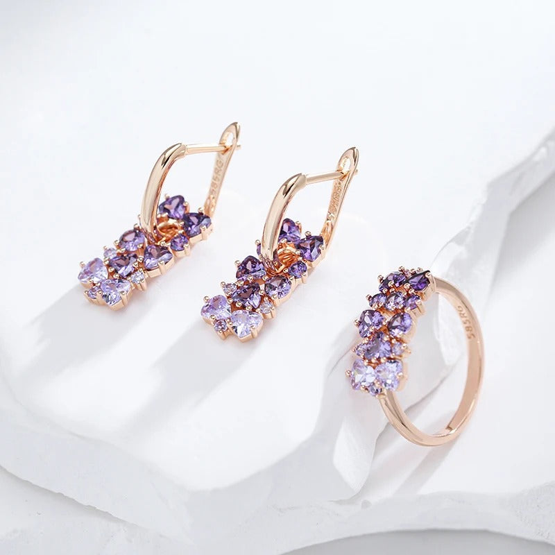 18K Rose Gold Plated Amethyst Natural Zircon Drop Earrings