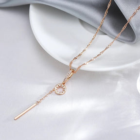 Necklace with long star pendant and fine rectangle with zirconia in 18K rose gold plating