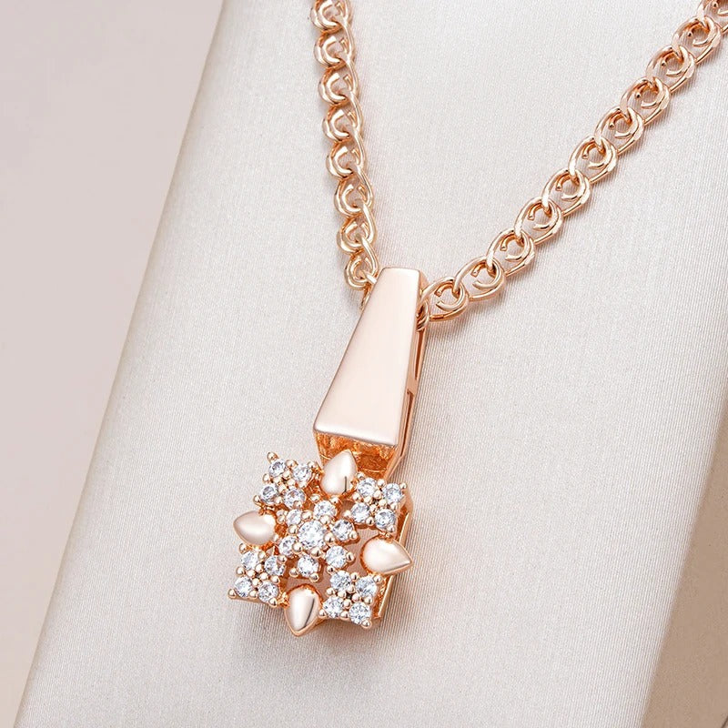 Set of pendant and earrings in square shapes with white zirconia in 18K rose gold plating